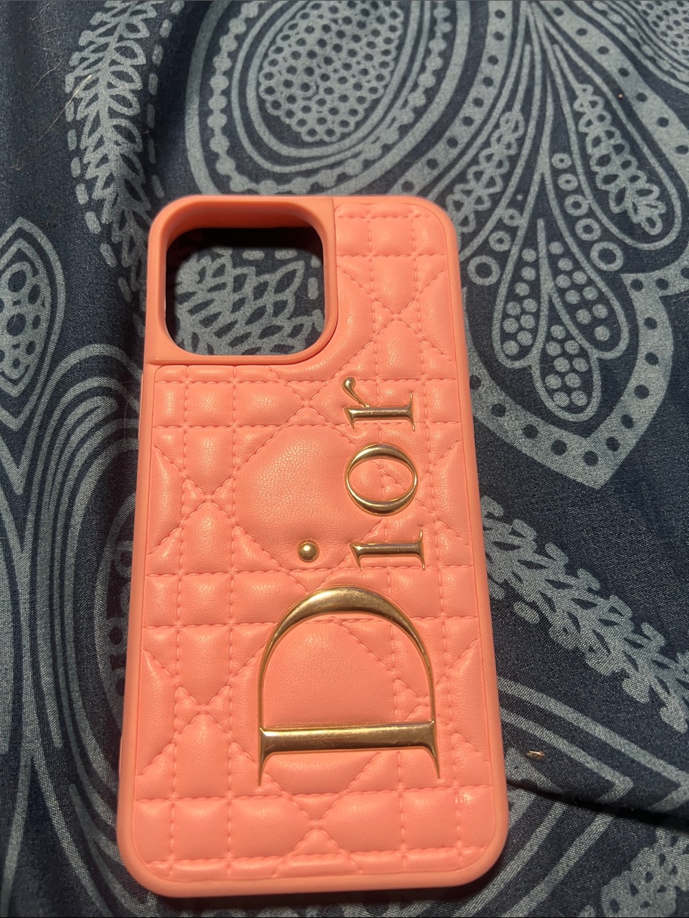 Dior Quilted Coral Pink Phone Case with Gold Logo